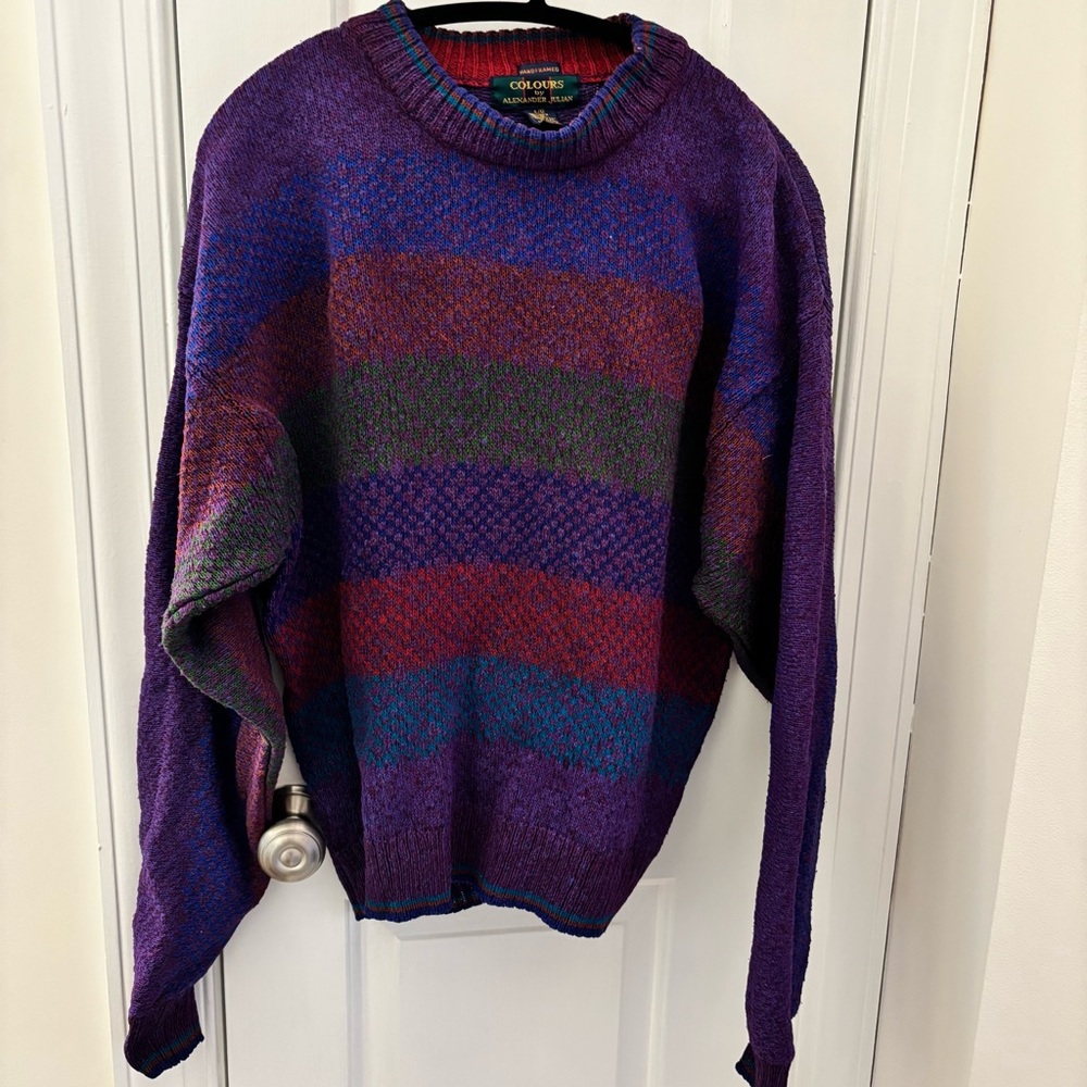 Vintage Handframed Sweater Colours Alexander Julian Size L Cotton Linen Grandpa